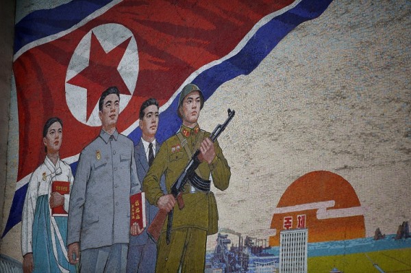 PYONGYANG, NORTH KOREA - APRIL 02: Propaganda mural painting is seen outside People(degrees)?s Palace of Culture on April 2, 2011 in Pyongyang, North Korea. Pyongyang is the capital city of North Korea and the population is about 2,500,000. (Photo by Feng Li/Getty Images)