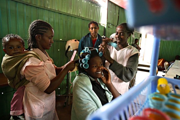 Street girls attend classes at Godanaw Rehabilitation Integrated Project, GRIP,  in Addis Ababa, Ethiopia on May 30, 2007. This is a local humanitarian shelter that has provided skills training and health care to some thousands of street girls--three-quarters of them escapees from early marriages in the countryside.