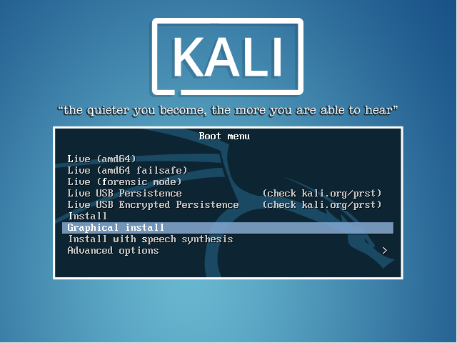 Kali Linux Boot Menu