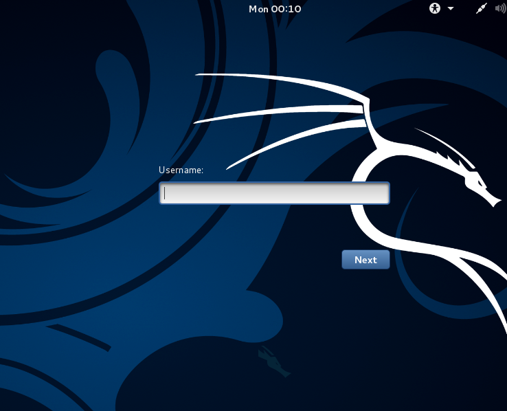 Kali Linux Login Screen