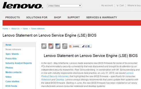 Lenovo LSE Statement
