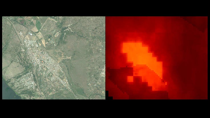 Image Source: Facebook - DigitalGlobe satellite image of Naivasha, Kenya (left) and population distribution map of the same area from WorldPop (right). (Courtesy of WorldPop under a Creative Commons Attribution 4.0 International License.)