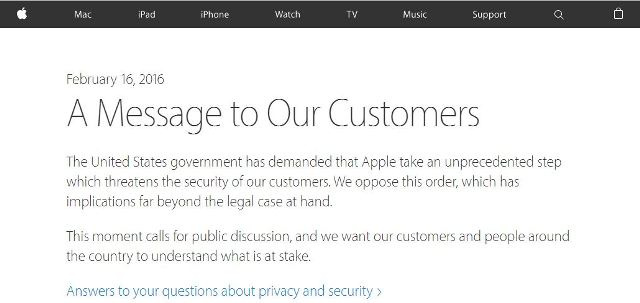 Image Source: Apple - A screenshot of the Apple website showing a letters to our customers.