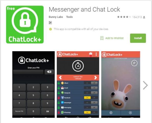 Image Source: Google Play Store - A screenshot of the Messenger & Chat Lock web page.