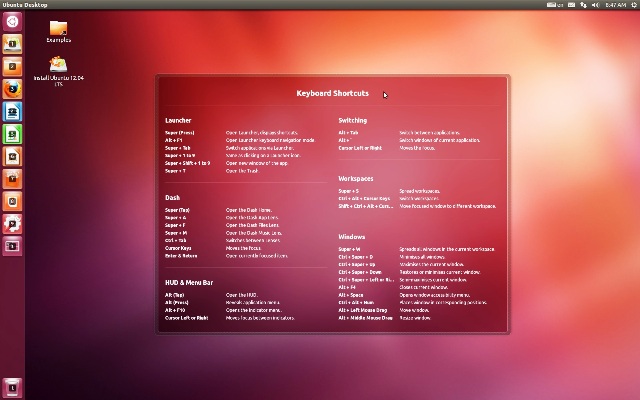 Image Source: Wikipedia - Keyboard shortcuts of Unity in Ubuntu 12.04 LTS.