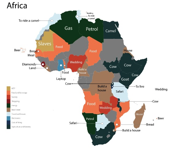 Image Source: Fixr - A map of the African continent showing the results of the most searched term(s) in the country.