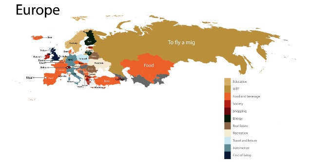 Image Source: Fixr - A map of the European continent showing the results of the most searched term(s) in the country.