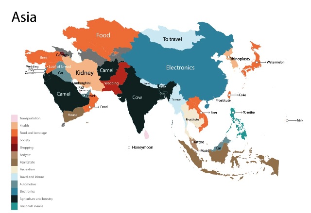 Image Source: Fixr - A map of the Sub-Asian continent showing the results of the most searched term(s) in the country.