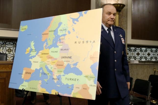 U.S. Air Force Gen. Philip Breedlove, commander of the U.S. European Command and Supreme Allied Commander for Europe, arrives to testify before a Senate Armed Services Committee hearing on Capitol Hill in Washington, April 30, 2015. REUTERS/Jonathan Ernst