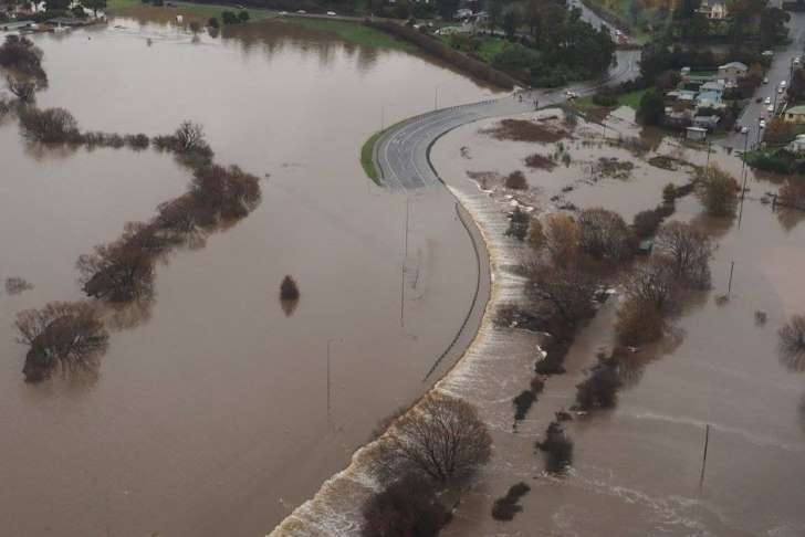  The flooding of the North Esk River at Johnstons Road, Norwood in Launceston, Tasmania.