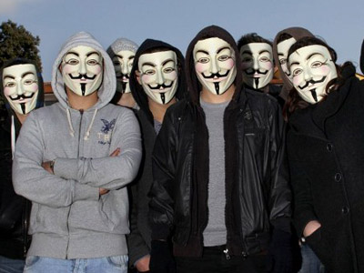 Protesters wearing Anonymous Guy Fawkes masks take part in a demonstration against controversial Anti-Counterfeiting Trade Agreement (ACTA), on February 25, 2012 in Nice, southeastern France. AFP PHOTO / VALERY HACHE